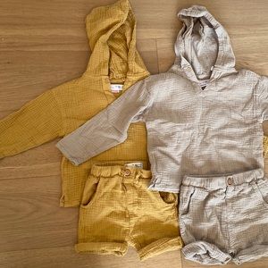 Lot 2 Sets - Zara Gauze Kid/ Toddler Rompers in Mustard and Sand Colour.